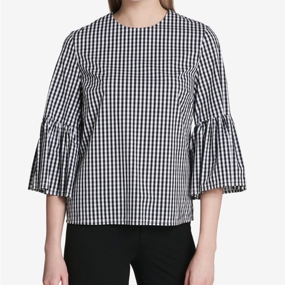 Calvin Klein Tops - Calvin Klein Gingham Bell Sleeve Top Sz L